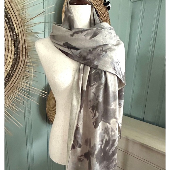 Pauw Amsterdam Wool Cashmere Blend Scarf Gray Cream Abstract Oversized Wrap - Picture 2 of 10